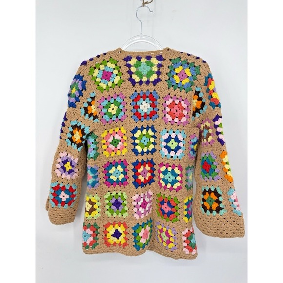 Handmade Granny Square Crochet Patchwork Cardigan Grandma Artsy Dopamine Hippie - Picture 2 of 5